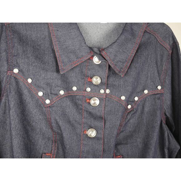 Unique Vintage Dark Denim rhinestone Western Boxy Crop Jacket S - Picture 8 of 9